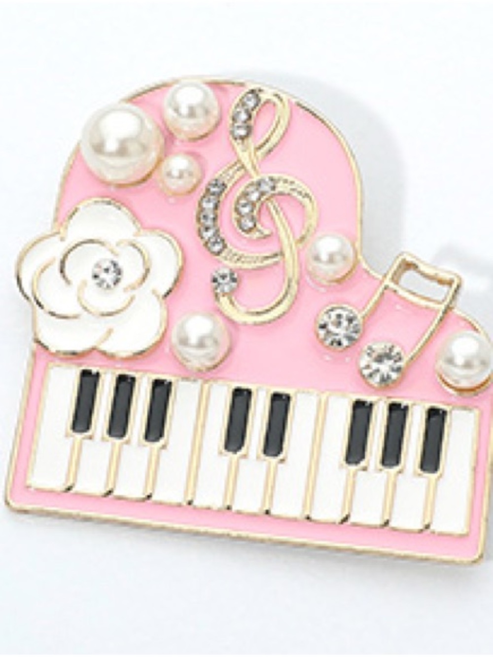 Pink Piano Enamel Brooch Pin with Pearl & Crystal Accents